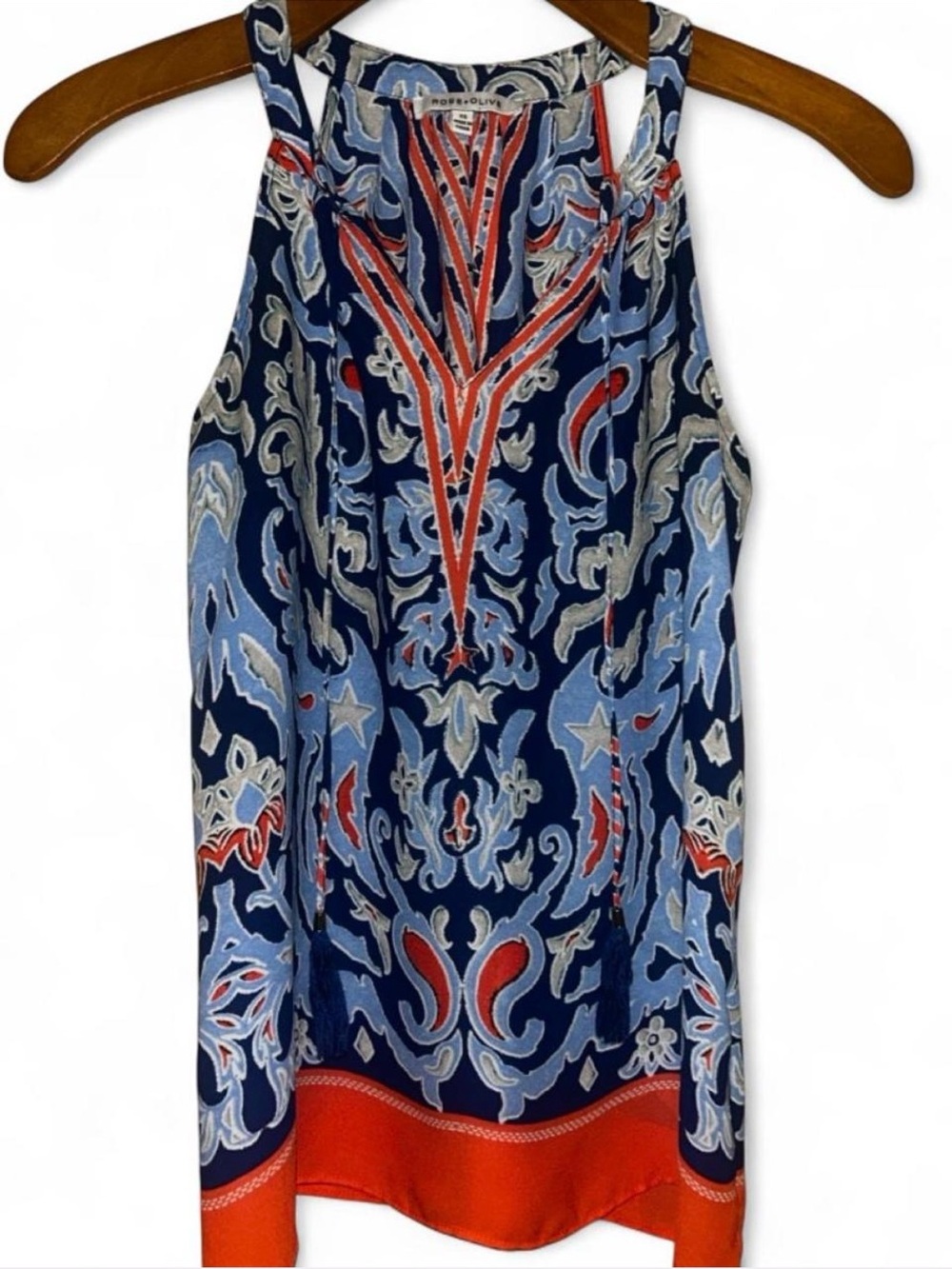 Rose & Olive Navy, Light Blue & Red Printed Halter Tank